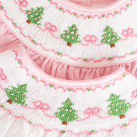 Pink Smocked Christmas Tree Bloomer Set