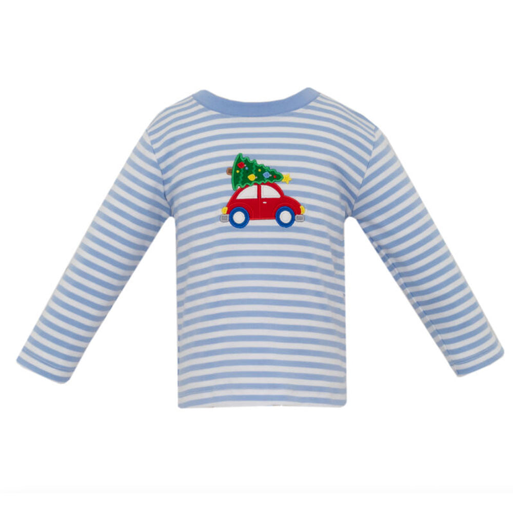 Christmas Tree Car Blue Knit T-Shirt