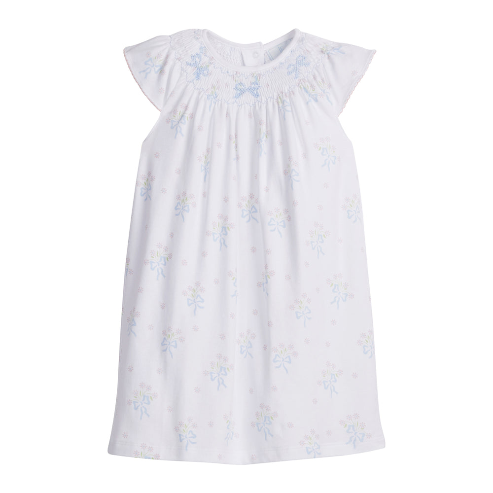 Blue Bow Bouquet Smocked Bishop Dress