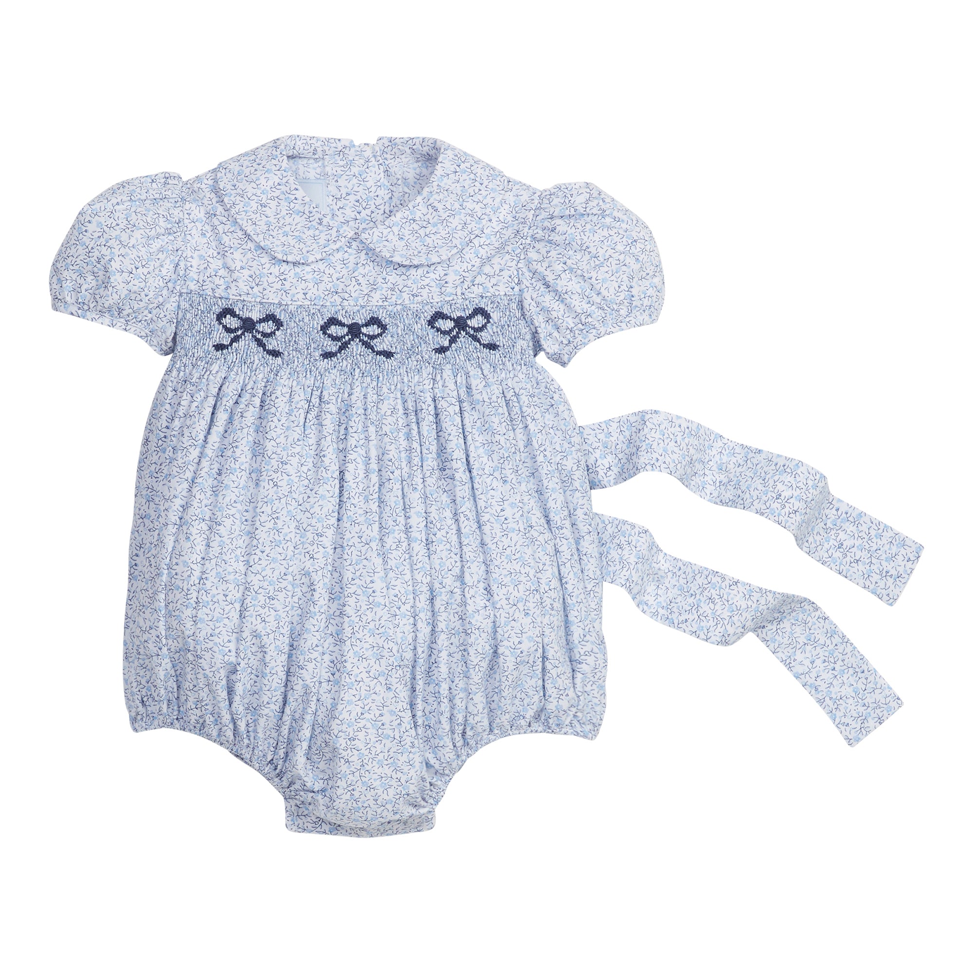 Blue Vinings Bow Smocked Peter Pan Bubble