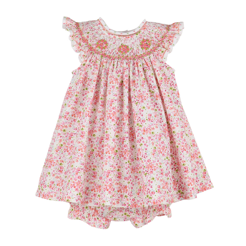 Berry Bouquet Smocked Bishop Dress in Fuschia