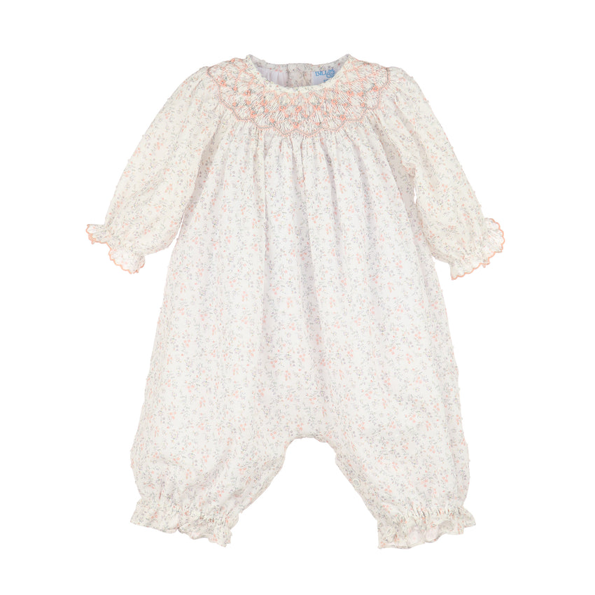 Peach Floral Swiss Dot Romper