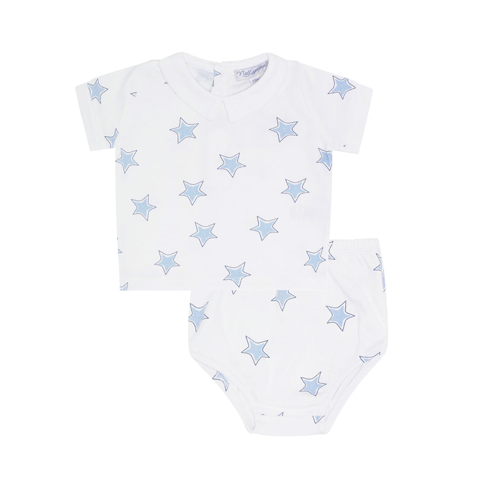 Blue Stars Print Diaper Cover Set