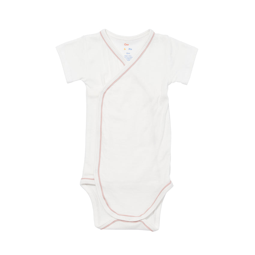 Short Sleeve Crossbody Onesie Pink Piping