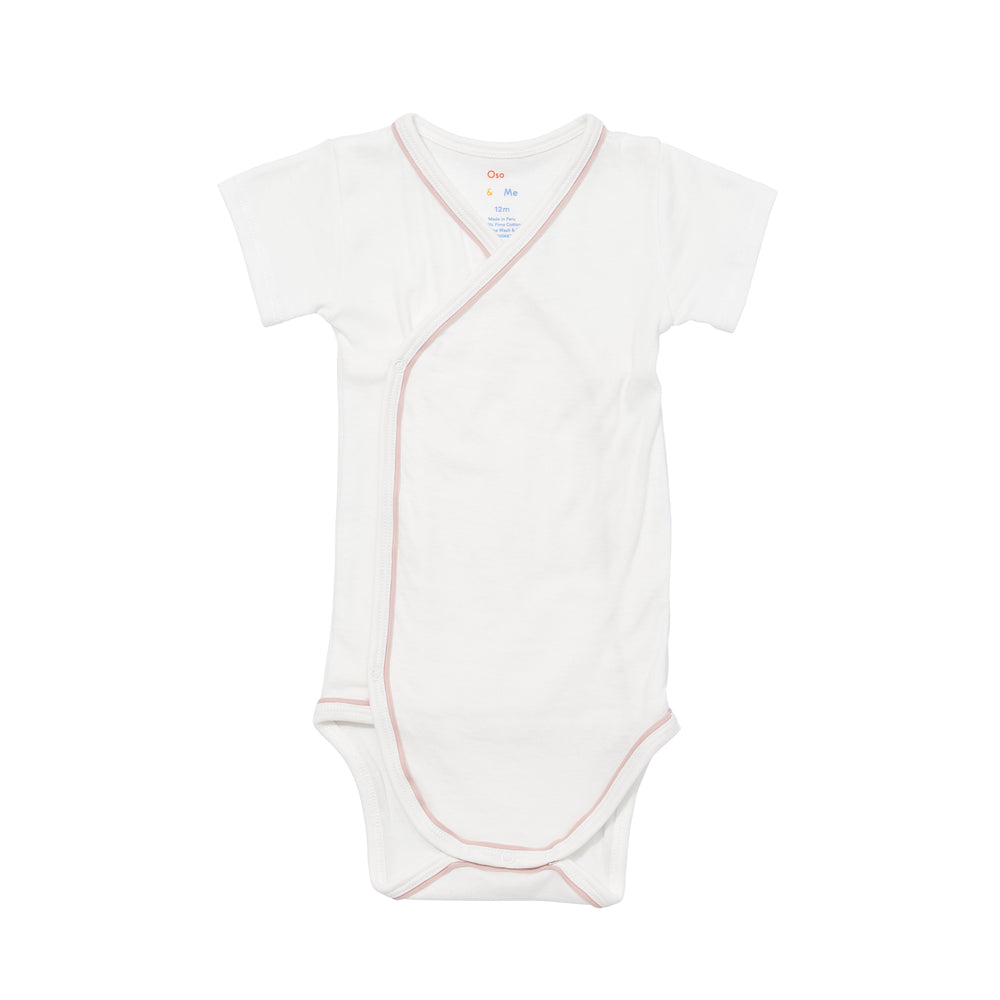 Short Sleeve Crossbody Onesie Pink Piping