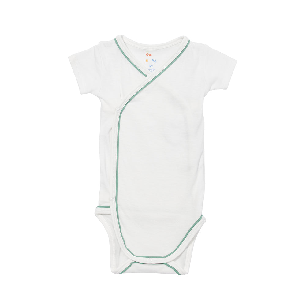 Short Sleeve Crossbody Onesie Seafoam Piping