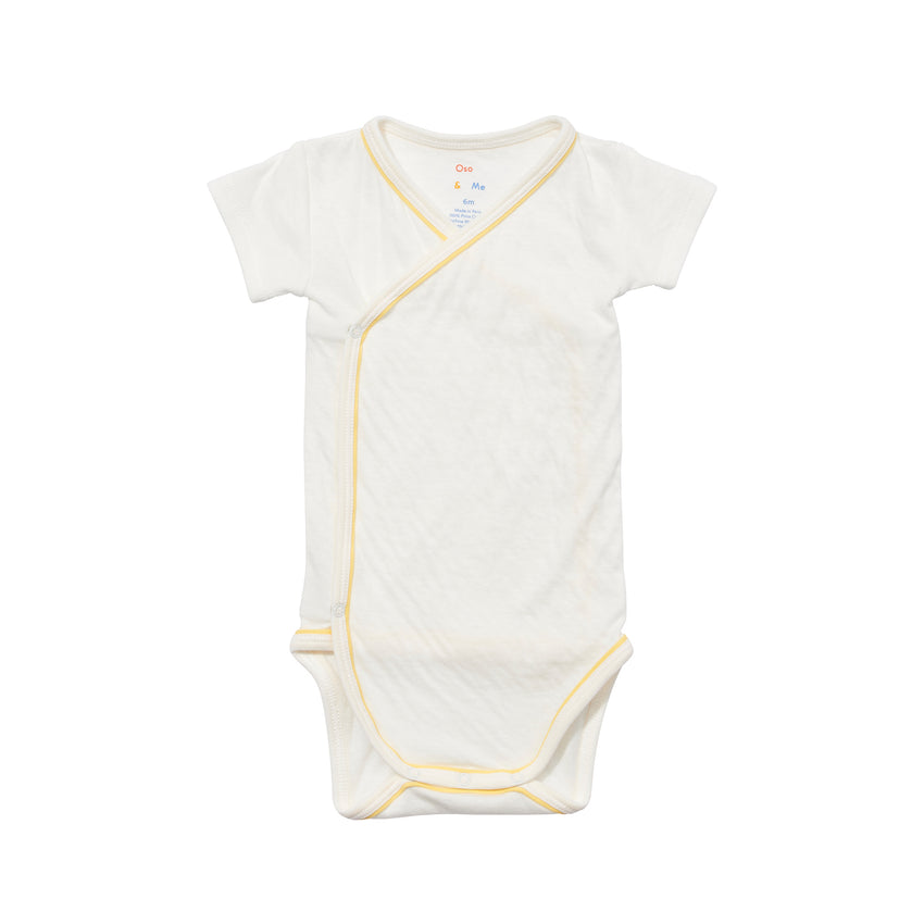 Short Sleeve Crossbody Onesie Yellow Piping