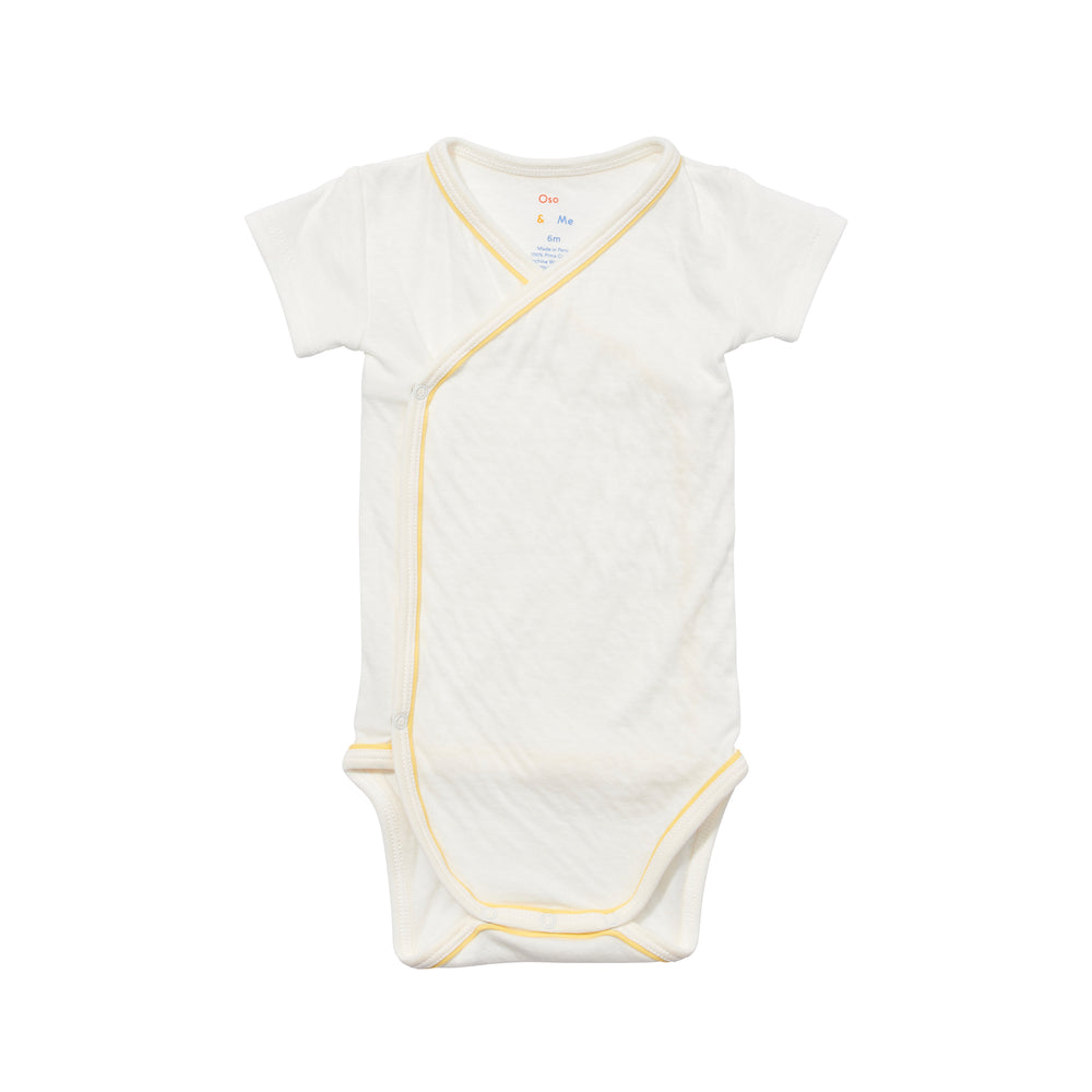 Short Sleeve Crossbody Onesie Yellow Piping