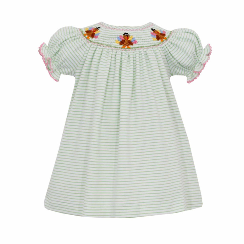 Green Stripe Knit Smocked Turkey Dress