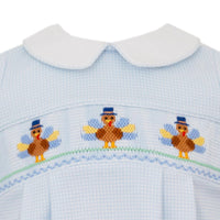 Smocked Turkey Blue Check Knit Bubble