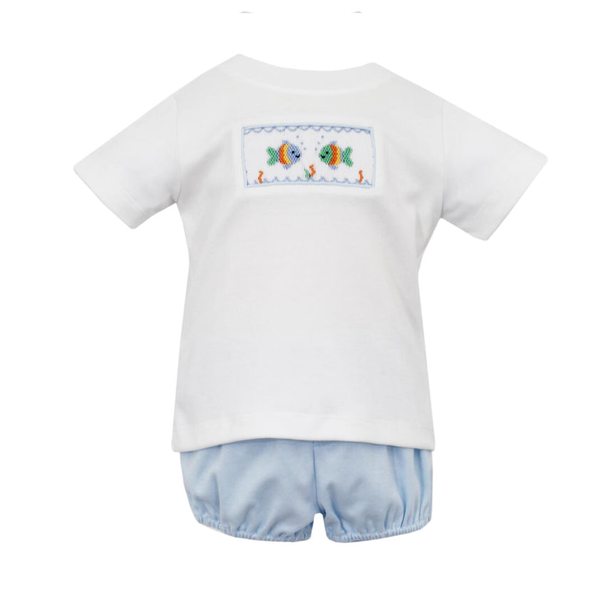 Light Blue Smocked Fish Short Set