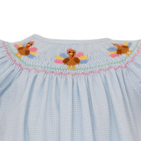 Smocked Turkey Light Blue Knit Bloomer Set