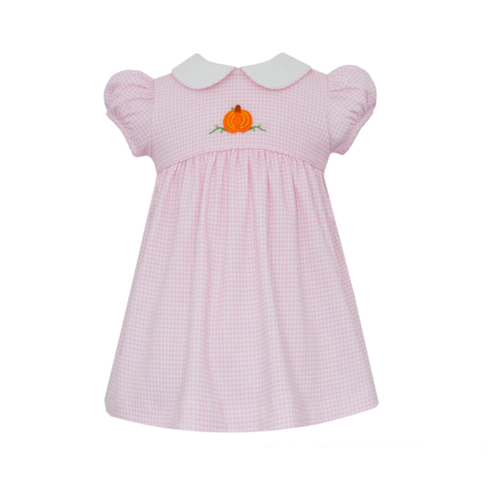 Pumpkin Pink Knit Gingham Dress