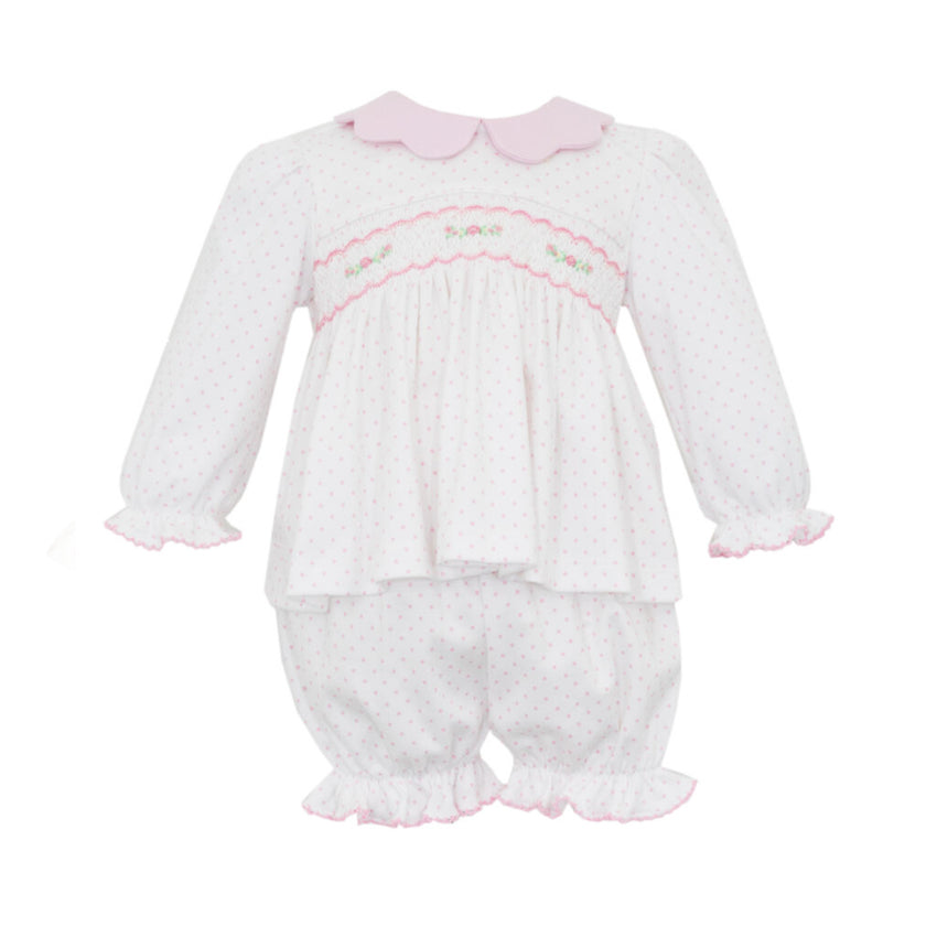 Pink Dot Knit Smocked Bloomer Set