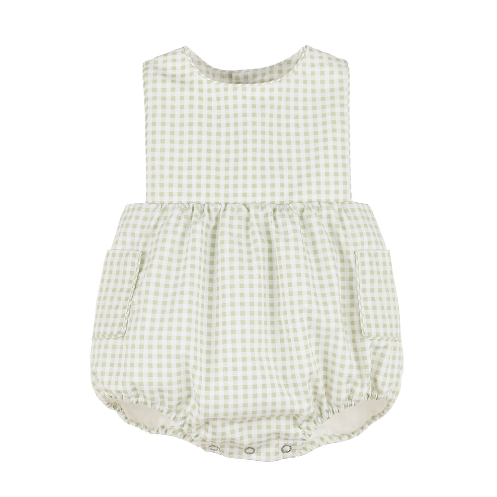 Fresh Green Gingham Pocket Overall