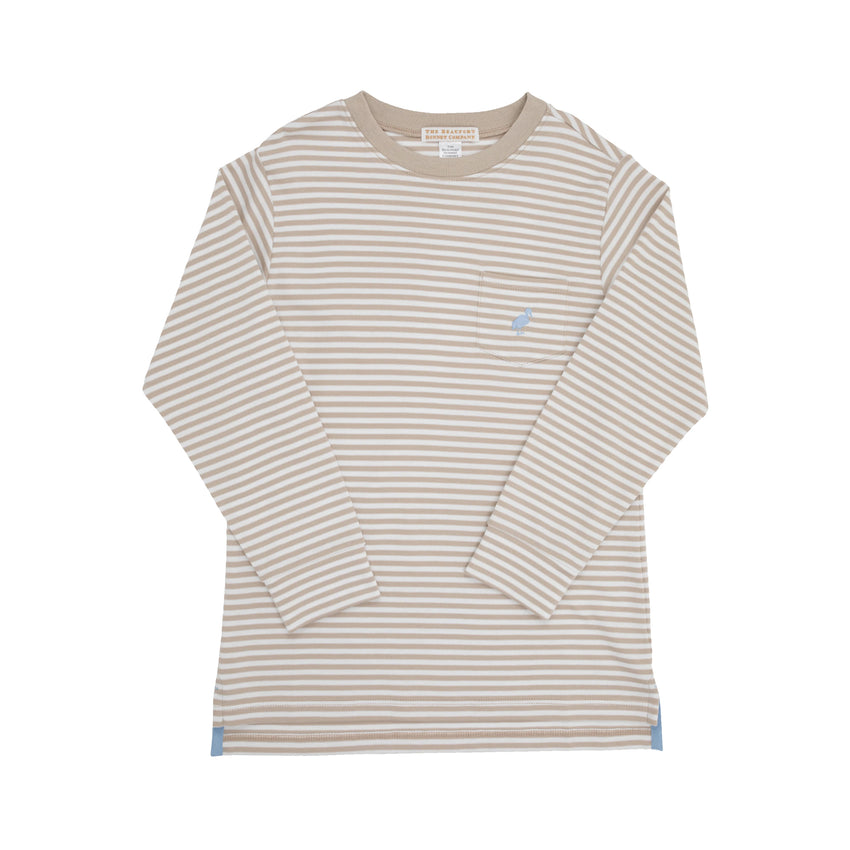 Keeneland Khaki Stripe LS Carter Crewneck