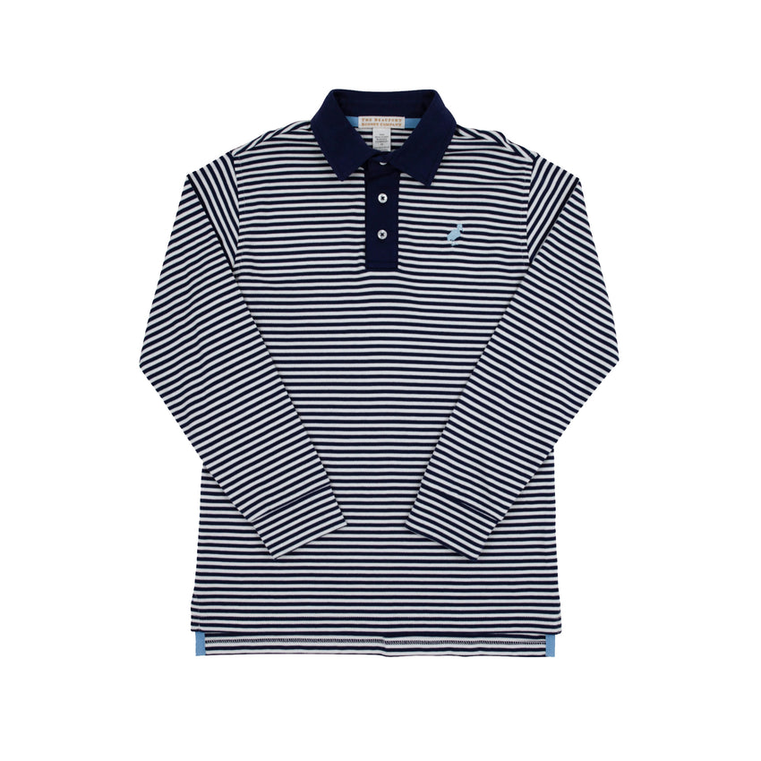 Prim and Proper Polo Navy Stripe Top