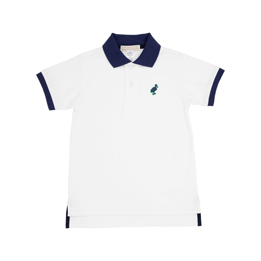 Prim and Proper White and Navy Polo