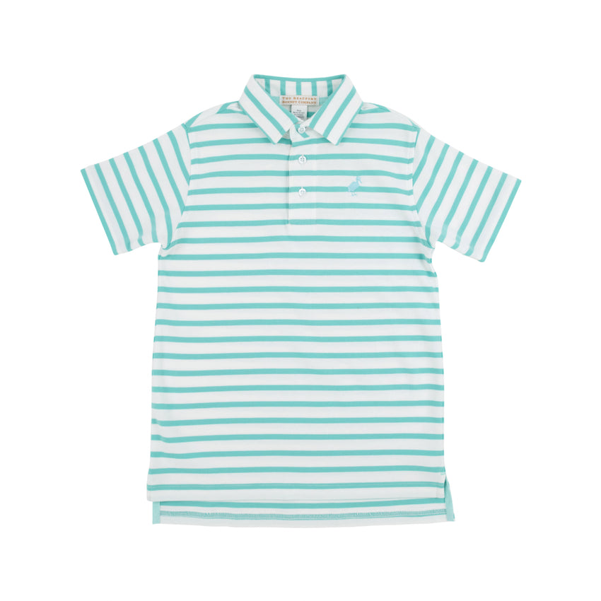 Prim and Proper Turks Teal Stripe Polo