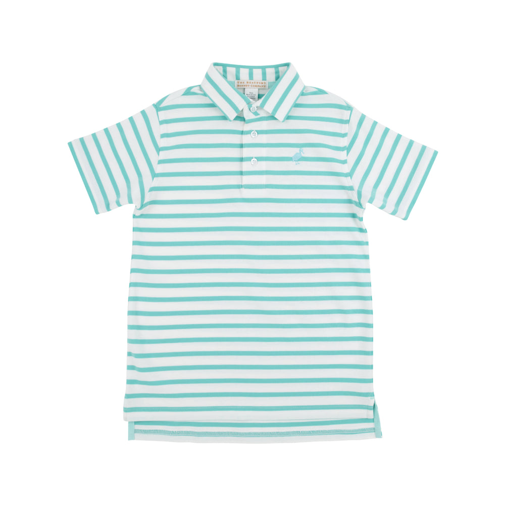 Prim and Proper Turks Teal Stripe Polo