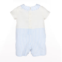 Two-Tone Blue/White Linen Romper