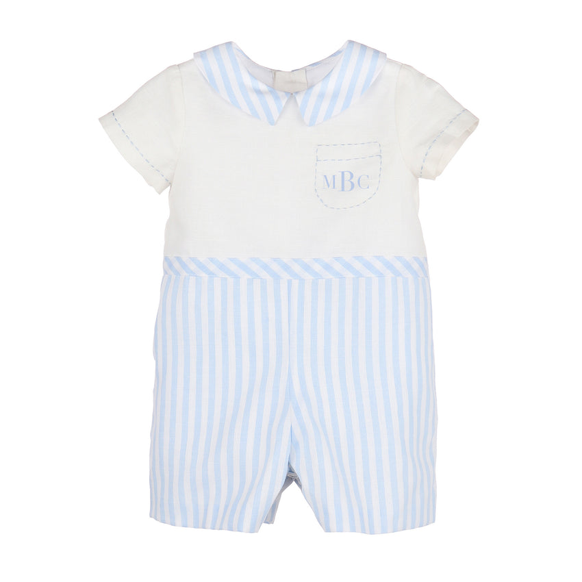 Two-Tone Blue/White Linen Romper