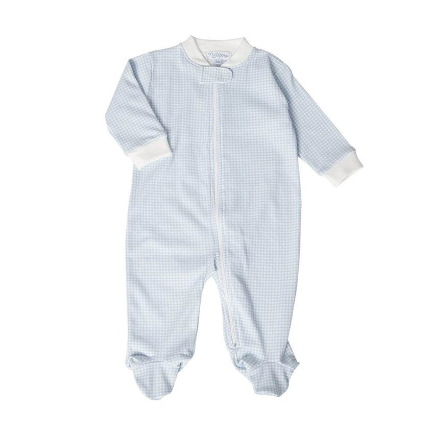 Blue Gingham Zipper Footie