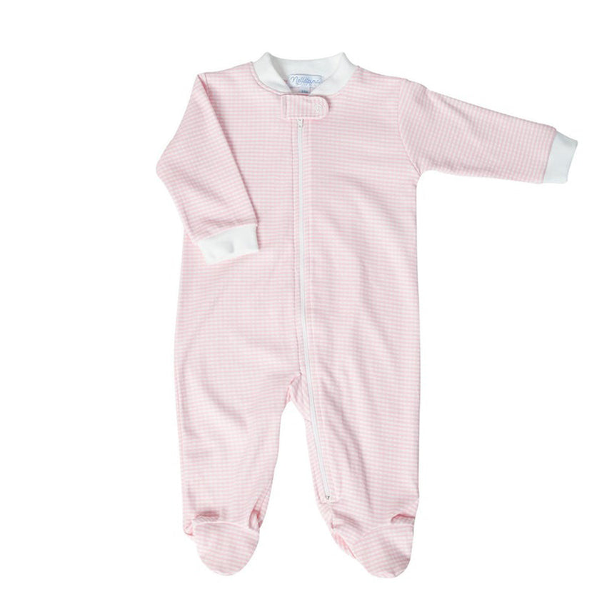 Pink Gingham Zipper Footie