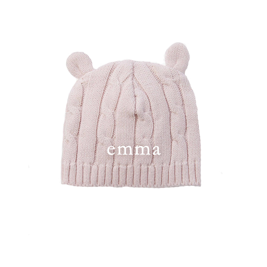 Light Pink Cable Knit Bear Cap