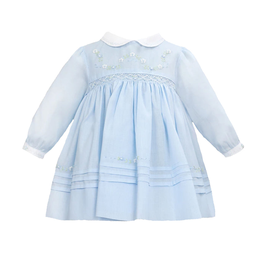 Blue Smocked & Embroidered Dress