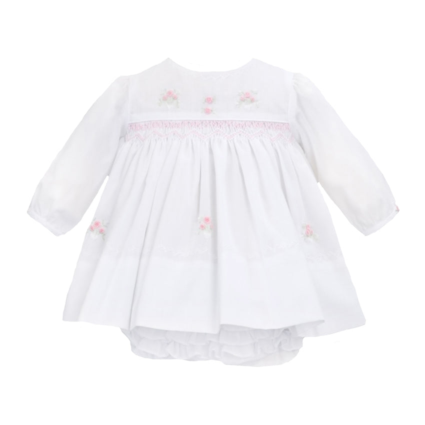 Smocked White Dress and Ruffled Bloomers