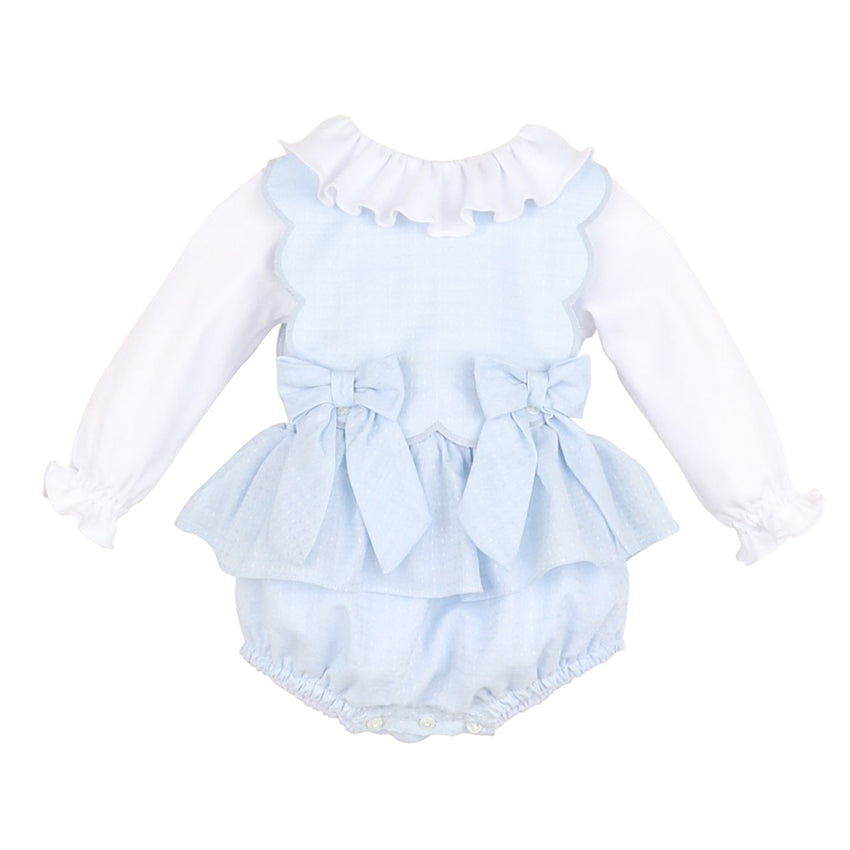 Blue Candyland Bow Scallop Overall Set