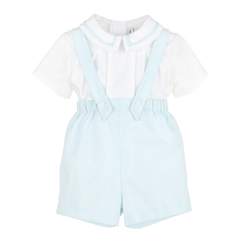 Suspender Two-Piece Aqua Linen Set